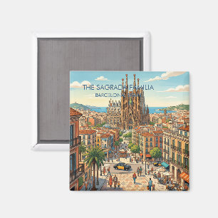 Sagrada Familia Barcelona Spain Travel Art Vintage Magnet