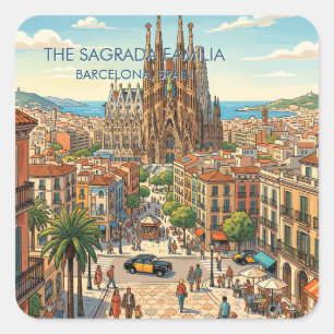 Sagrada Familia Barcelona Spain Travel Art Vintage Square Sticker