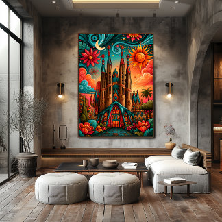 Sagrada Familia Sun and Moon Dreamscape Poster