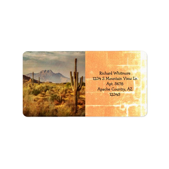 Saguaro Cacti Arizona Desert Mountain View Label (Front)
