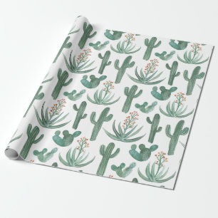 Saguaro Cactus and Desert Aloe Plants on white Wrapping Paper