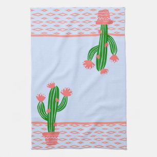 Saguaro Cactus, Coral Rose and Light Blue Tea Towel