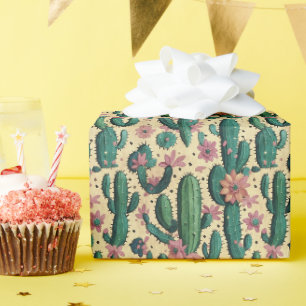 Saguaro Cactus Floral Seamless Pattern Wrapping Paper