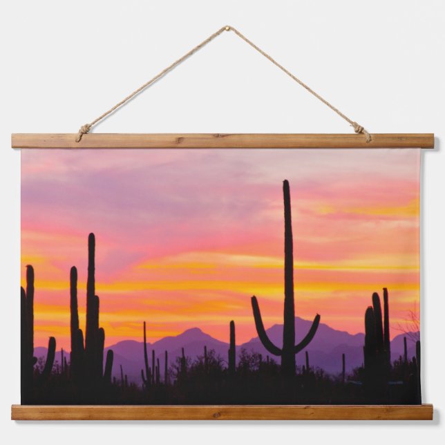 Saguaro Cactus Forest at Sunset Hanging Tapestry (Front)