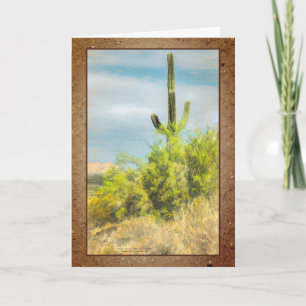 Saguaro Cactus Green Trees Digital Watercolor Card