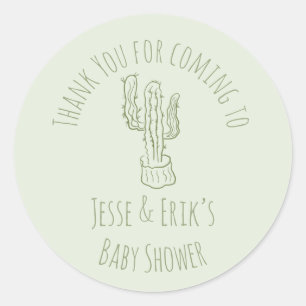 Saguaro Cactus Hand Drawn Green Baby Shower Classic Round Sticker