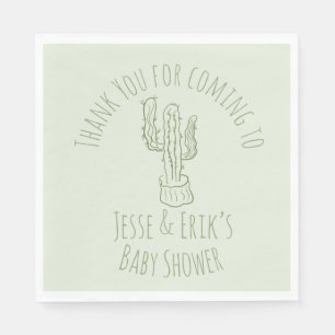 Saguaro Cactus Hand Drawn Green Baby Shower    Napkin
