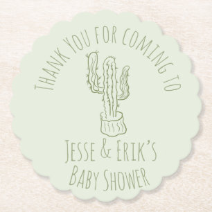Saguaro Cactus Hand Drawn Green Baby Shower     Paper Coaster