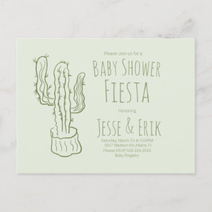 Saguaro Cactus Hand Drawn Green Baby Shower Postcard