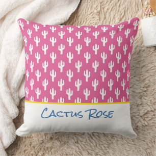 Saguaro Cactus Pattern Modern Desert Name Pink Cushion
