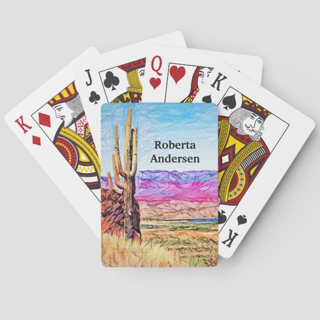 Saguaro Cactus Purple Mountians Blue Lake Arizona Playing Cards (Back)