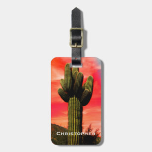 Saguaro Cactus Red Sky Southwest Luggage Tag