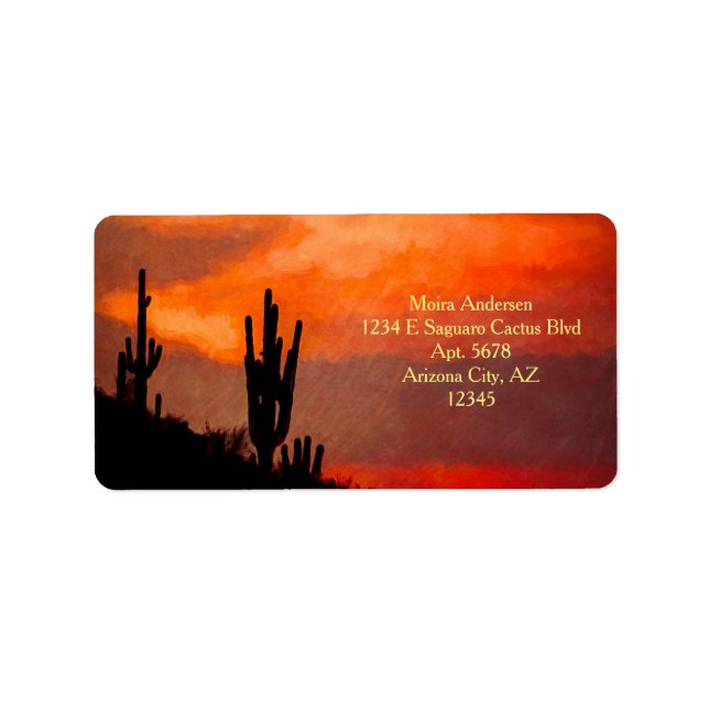 Saguaro Cactus Silhouette Arizona Red Sunset Label (Front)