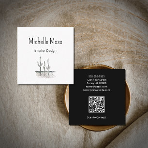 Saguaro Cactus Simple Desert QR code Square Business Card