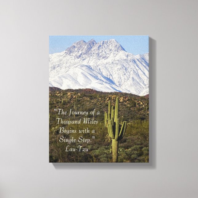 Saguaro Cactus Snow Capped Mountains Arizona USA Canvas Print (Front)