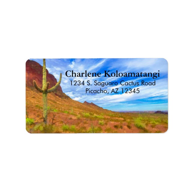Saguaro Cactus Sonoran Desert Blue Sky Clouds Labe Label (Front)