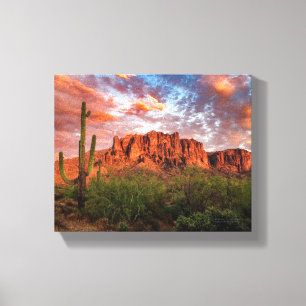Saguaro Cactus Superstition Mountain Sunset 10x8 Canvas Print