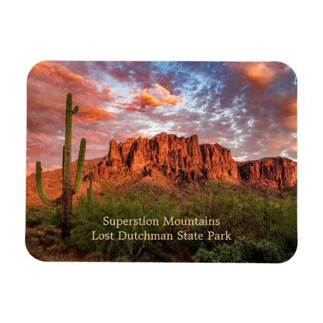 Saguaro Cactus Superstition Mountain Sunset Clouds Magnet (Horizontal)