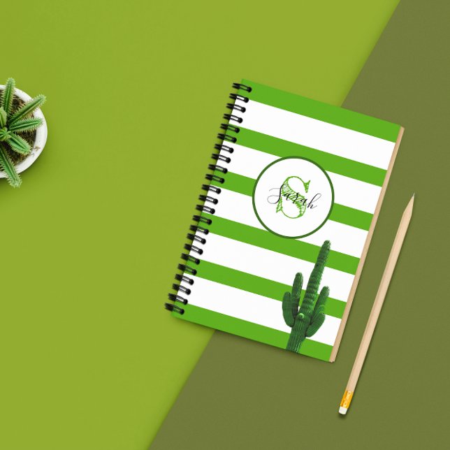 Saguaro Green Stripe Monogram Personalised Planner (Creator Uploaded)