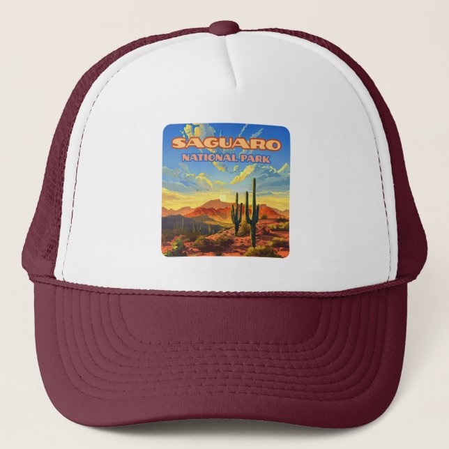 Saguaro National Park Arizona Desert Cactus Retro Trucker Hat (Front)