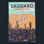 Saguaro National Park Arizona Wasson Peak Vintage  Tea Towel<br><div class="desc">Saguaro vector artwork design. The park is named for the large saguaro cactus,  native to its desert environment.</div>