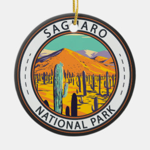 Saguaro National Park Cacti In Spring Badge Ceramic Tree Decoration