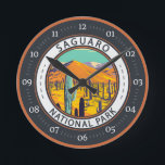Saguaro National Park Cacti In Spring Badge Round Clock<br><div class="desc">Saguaro vector artwork design. The park is named for the large saguaro cactus,  native to its desert environment.</div>