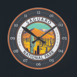 Saguaro National Park Cacti In Spring Badge Round Clock<br><div class="desc">Saguaro vector artwork design. The park is named for the large saguaro cactus,  native to its desert environment.</div>