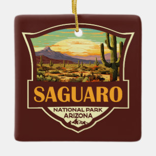 Saguaro National Park Illustration Retro Ceramic Ornament