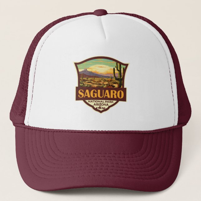Saguaro National Park Illustration Retro Trucker Hat (Front)