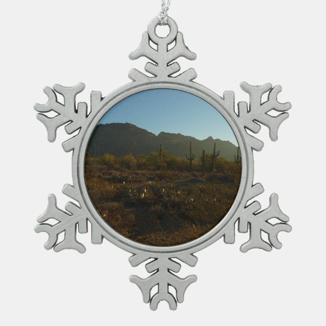 Saguaro Sunrise at Saguaro National Park Snowflake Pewter Christmas Ornament (Front)