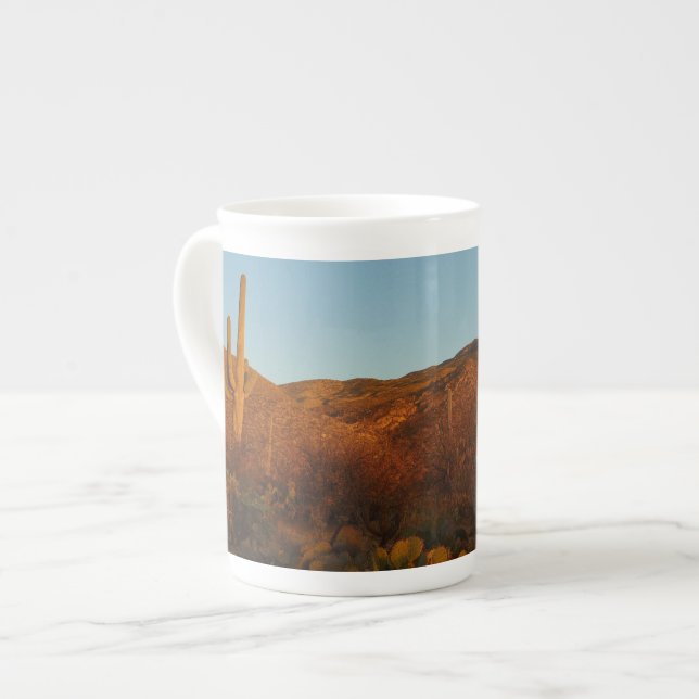 Saguaro Sunset I Arizona Desert Landscape Bone China Mug (Front Left)