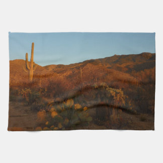 Saguaro Sunset I Arizona Desert Landscape Tea Towel
