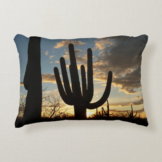 Saguaro Sunset II Arizona Desert Landscape Decorative Cushion (Front)