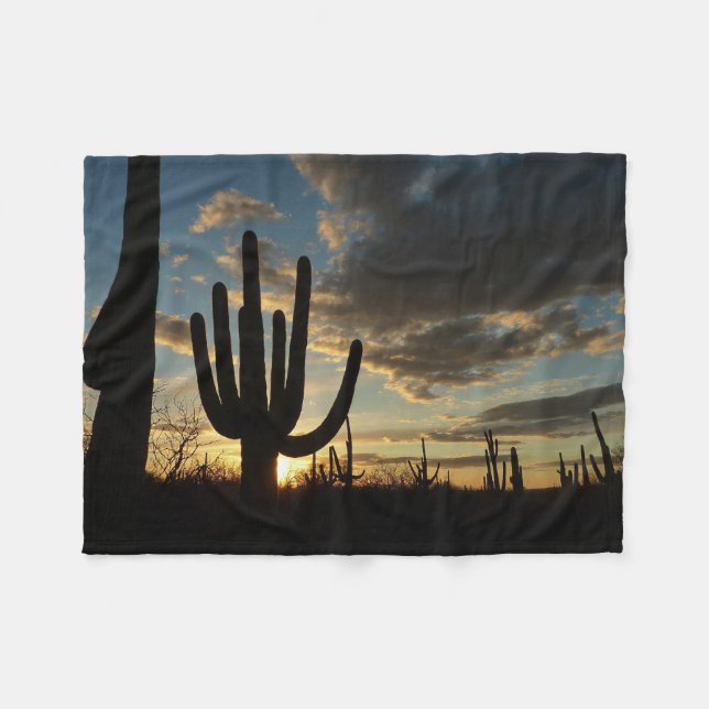 Saguaro Sunset II Arizona Desert Landscape Fleece Blanket (Front (Horizontal))