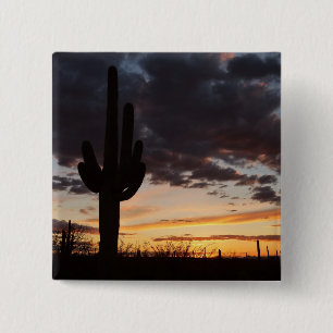 Saguaro Sunset III Arizona Desert Landscape 15 Cm Square Badge
