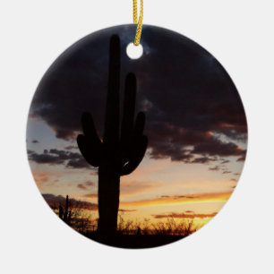 Saguaro Sunset III Arizona Desert Landscape Ceramic Tree Decoration