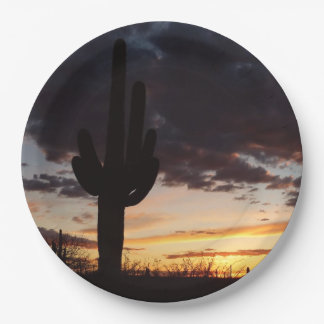 Saguaro Sunset III Arizona Desert Landscape Paper Plate