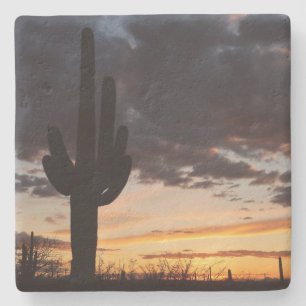 Saguaro Sunset III Arizona Desert Landscape Stone Coaster