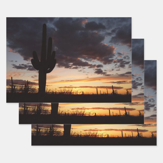Saguaro Sunset III Arizona Desert Landscape Wrapping Paper Sheet (Set)