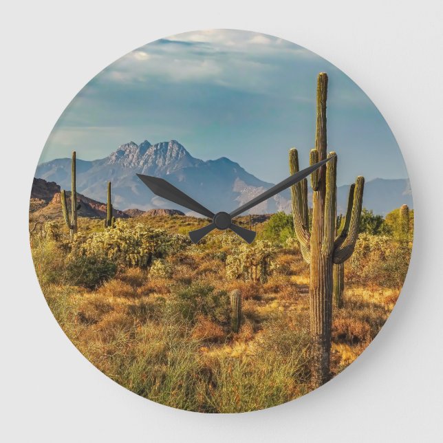 Saguaros Arizona Desert Four Peaks Mountain View Large Clock (Front)