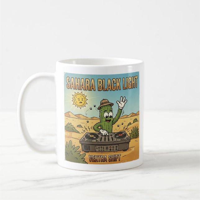 Sahara Black Light DJ Cactus Cartoon  Coffee Mug (Left)