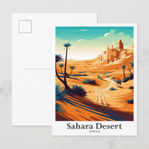 Sahara Desert Africa Vintage Travel Illustration Postcard