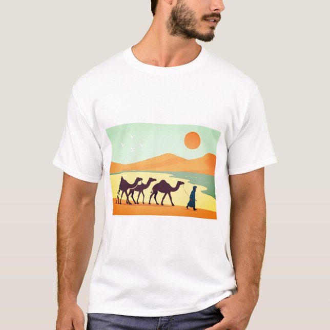 Saharan Caravan  – Minimalist Moroccan desert art T-Shirt (Front)