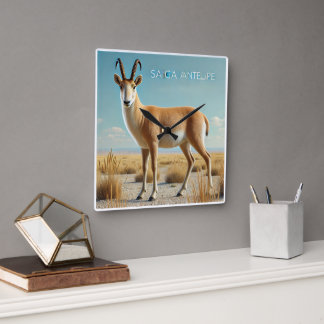 Saiga Antelope in the desert Square Wall Clock