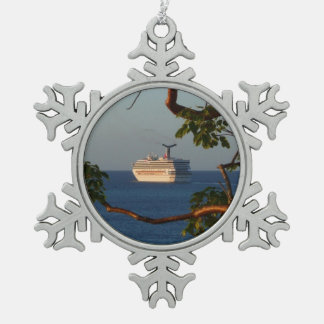 Sail Away at Sunset I Cruise Vacation Snowflake Pewter Christmas Ornament