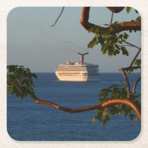 Sail Away at Sunset I Cruise Vacation Square Paper Coaster