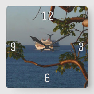 Sail Away at Sunset I Cruise Vacation Square Wall Clock