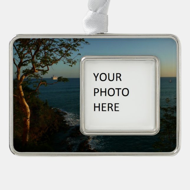 Sail Away at Sunset II Tropical Seascape Silver Plated Framed Ornament (Front)