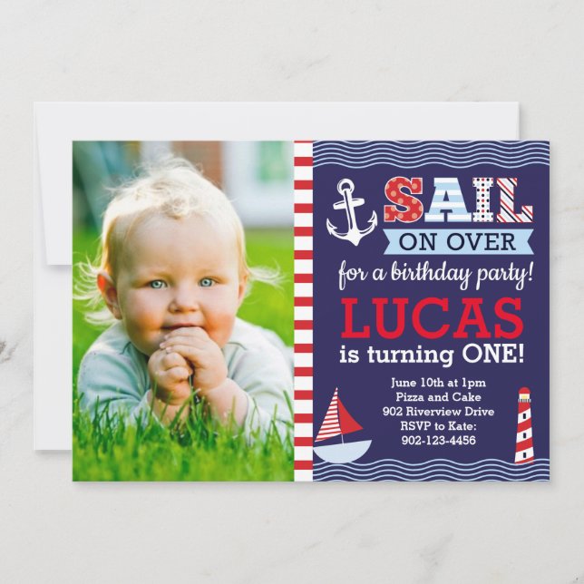 Sail Away Boy's Nautical Birthday Invitation (Front)